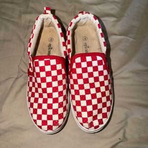 Kids Red & White Checker Slip-On Sneakers